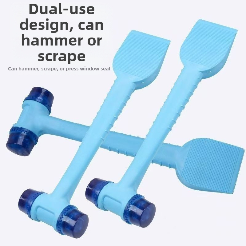 Plieninis korpusas su odiniu rankena – dviejų funkcijų montavimo įrankis plytelėms ir durų/ langų rėmams; plastikinė mentele ir gumos sandarinimo juosta