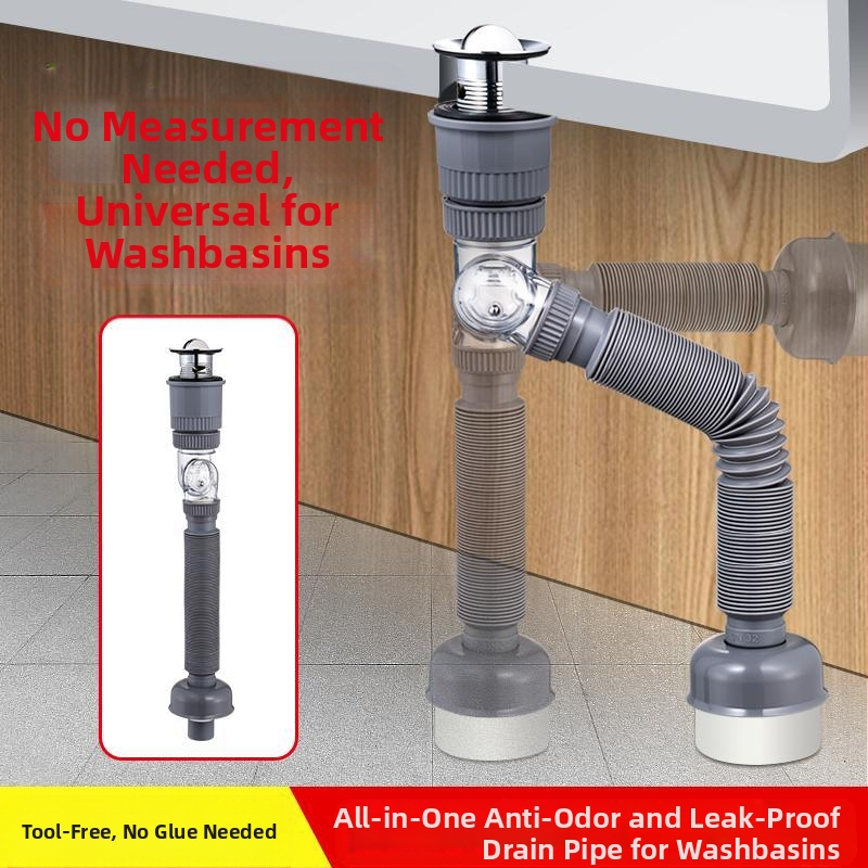 Универсален попъп сифон за умивалник, ABS, комплект дренаж за мивка