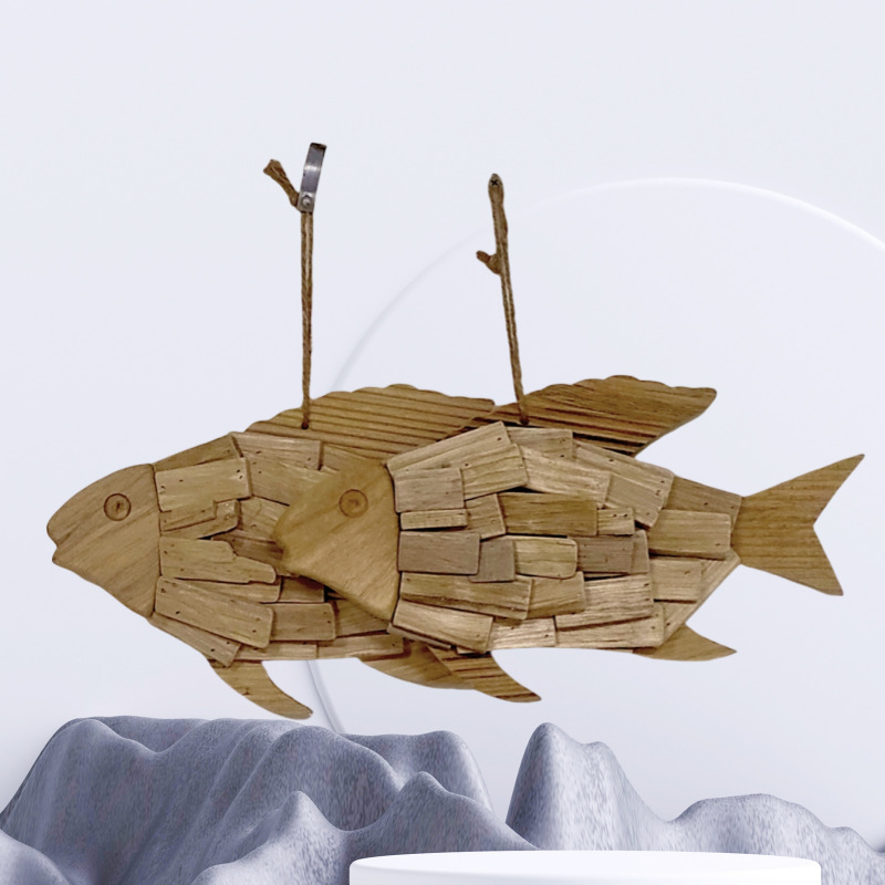 Fából készült halfüggő falidekor - pasztorális, észak-nórdikus rustikális amerikai vidéki stílus (Anyag: Fa; Kategória: kézműves függő; Stílus: Pastoral)