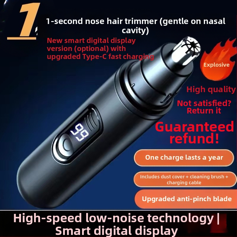 Elektrinis nosies plaukų trimeris – nerūdijančio plieno korpusas, maitinamas ličio baterija, be įmontuotos baterijos, nėra plaunamas