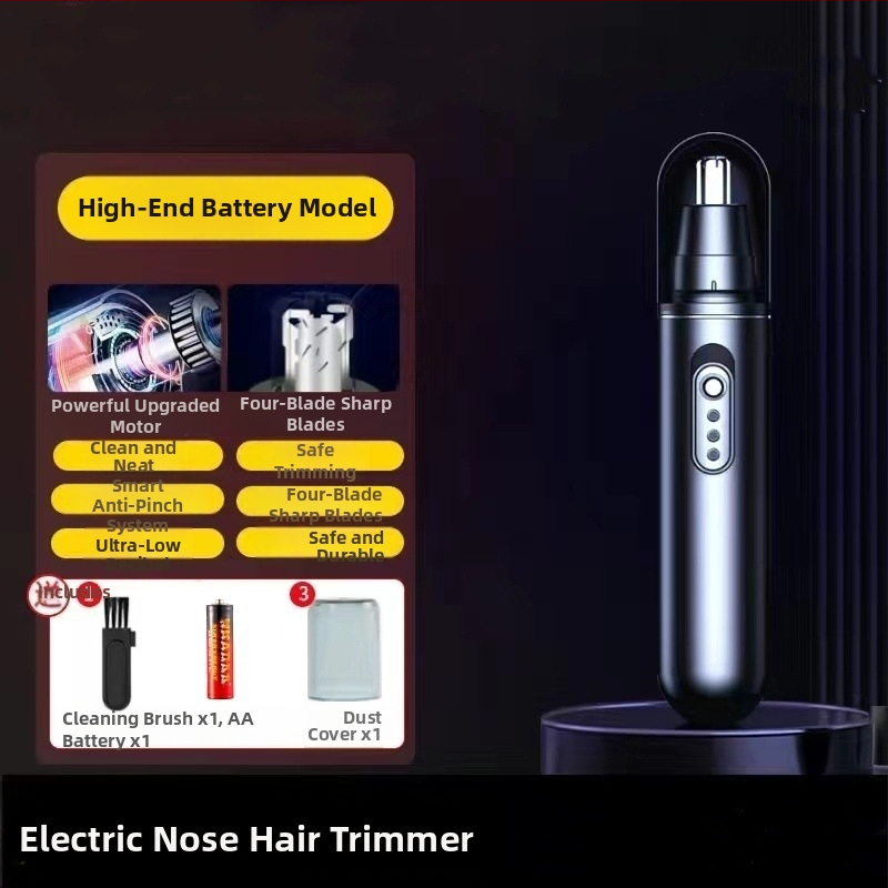 Elektrinis nosies plaukų trimeris – nerūdijančio plieno korpusas, maitinamas ličio baterija, be įmontuotos baterijos, nėra plaunamas