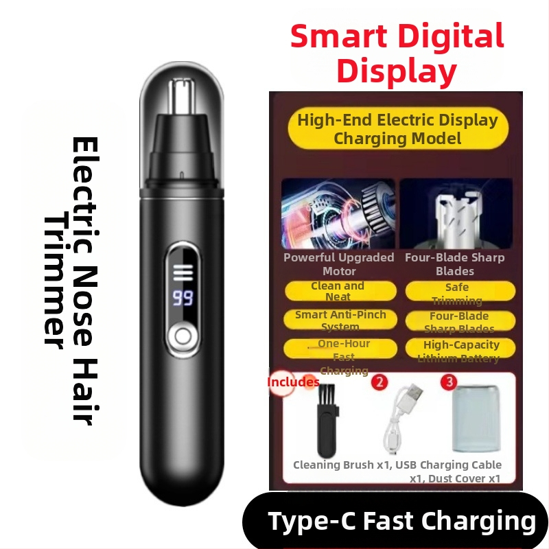 Elektrinis nosies plaukų trimeris – nerūdijančio plieno korpusas, maitinamas ličio baterija, be įmontuotos baterijos, nėra plaunamas