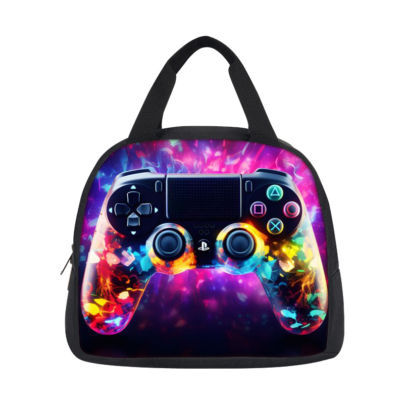 Чанта за обяд с принт на игри, DIY дизайн, преносима полиестерна чанта за обяд, мультяшен стил, капацитет под 20 л