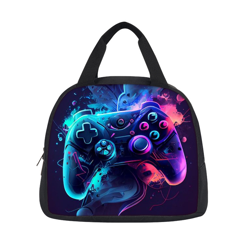 Чанта за обяд с принт на игри, DIY дизайн, преносима полиестерна чанта за обяд, мультяшен стил, капацитет под 20 л