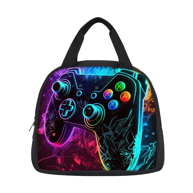 Чанта за обяд с принт на игри, DIY дизайн, преносима полиестерна чанта за обяд, мультяшен стил, капацитет под 20 л