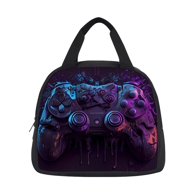 Чанта за обяд с принт на игри, DIY дизайн, преносима полиестерна чанта за обяд, мультяшен стил, капацитет под 20 л