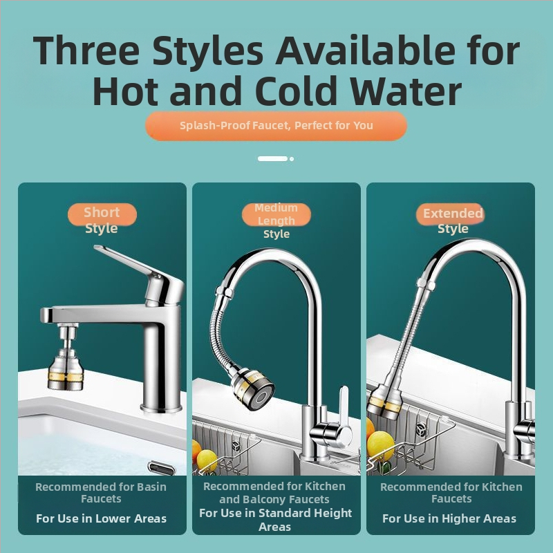 Разширител за кухненски смесител с полусмедна трискоростна дюза, еднобутонно управление, монтаж чрез завиване, универсална въртяща се глава против пръски (електроплатина; материали ABS+мед / ABS+мед+неръждаема стомана; температура на работа 0-80°C)