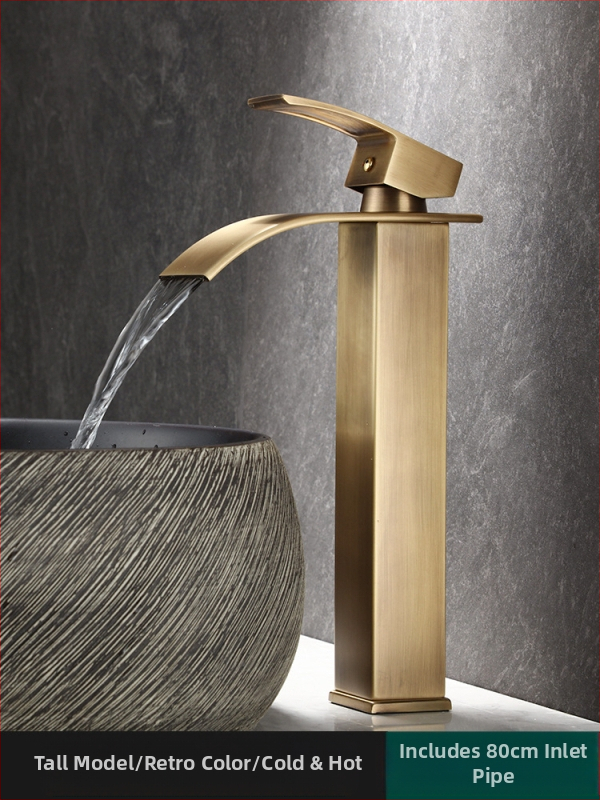 Vízcsap mosdóhoz, vízesés-stílusú, vintage dizájn, modell JS-AD001, anyag: rozsdamentes acél, kerámiabetét, egyetlen csatlakozás