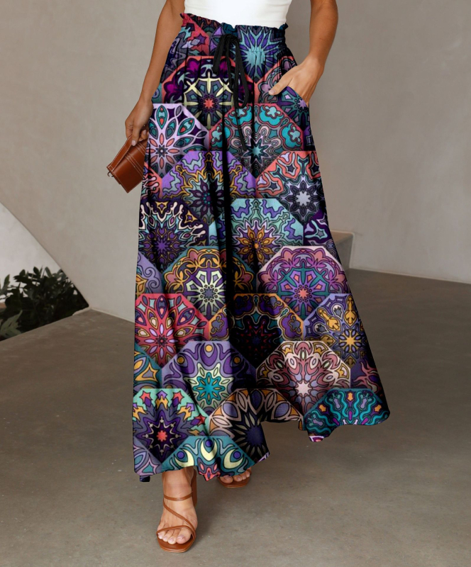 Женски ежедневни широки панталони с висока талия, 3D печат пера, лека полиестерова материя, микроеластичност, плисирана талия – есен 2023