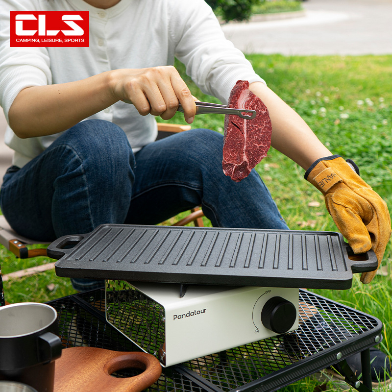 Išorės kemptingo kepsninės plokštė, dvipusė teppanyaki plokštė, kvadratinė metalinė plokštė, suderinama su dujinėmis ir indukcinėmis viryklėmis