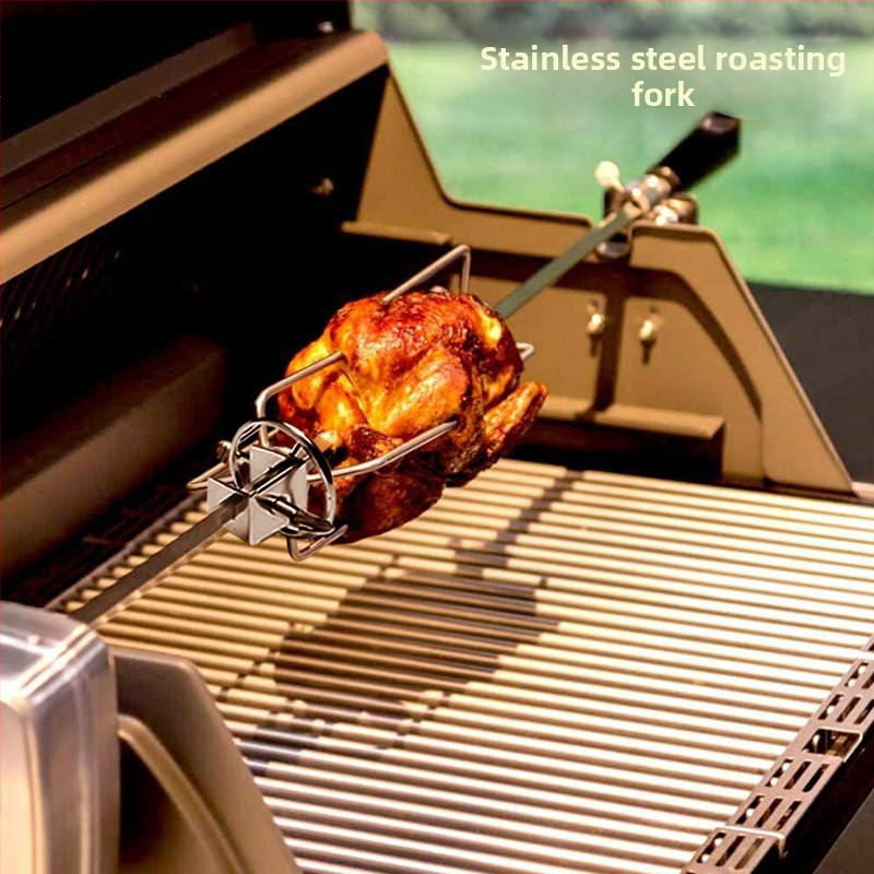 Ротираща барбекю вилка, неръждаема стомана, V-образна форма, полирана повърхност, преносима и подвижна, тегло 0,23 кг