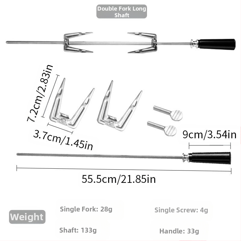 Ротираща барбекю вилка, неръждаема стомана, V-образна форма, полирана повърхност, преносима и подвижна, тегло 0,23 кг