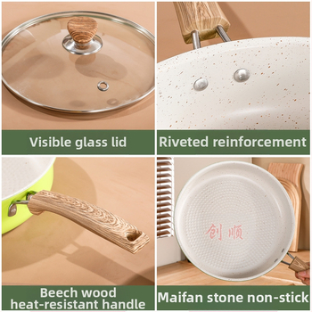 Τηγάνι από ανοξείδωτο χάλυβα με επίπεδη βάση, αντικολλητική επίστρωση Maifan Stone, γυάλινο καπάκι, βάρος 1,3 kg