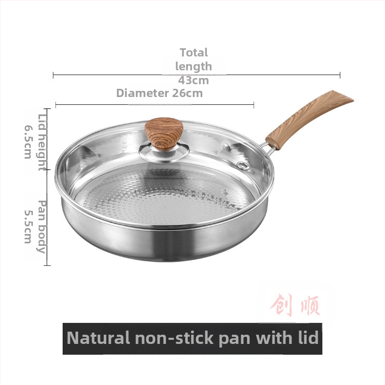 Nerūsējošā tērauda panna ar plakanu dibenu, Maifan Stone antiadhēzijas pārklājums, stikla vāks, svars 1,3 kg