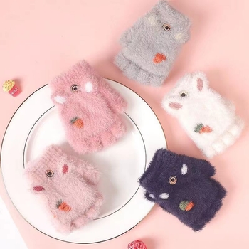 Vaikų žieminės pirštinės su puse piršto — šilta vilna, animacinis raštas, jacquard audinys, amžius 8–15 metų