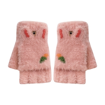 Vaikų žieminės pirštinės su puse piršto — šilta vilna, animacinis raštas, jacquard audinys, amžius 8–15 metų