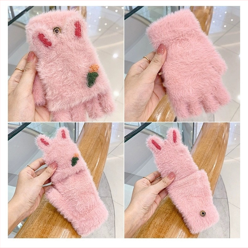 Детски ръкавици за зима с половин пръсти — топли и симпатични карикатурни мотиви — вълнена материя, жакардова обработка, за деца 8–15 години