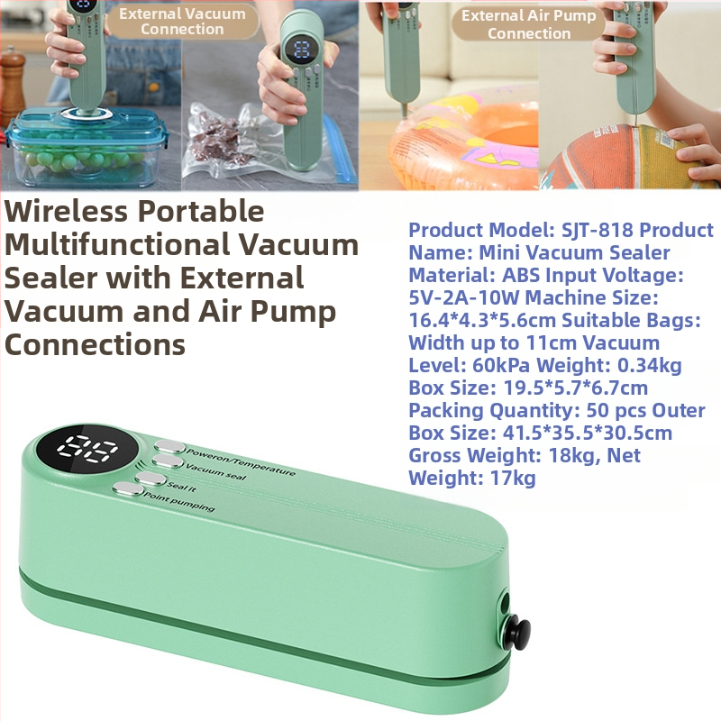 Мини безжичен вакуум запечатвач за опаковки, презареждаем, ABS корпус, капацитет 500–1000 ml, модел 818, кухненски уреди