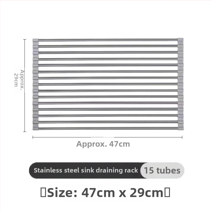 Nerūdijančio plieno nutekėjimo laikiklis su sulankstomu teleskopiniu dizainu virtuvės indų laikymui — modernus stilius, leidimas 2017 m. pavasarį