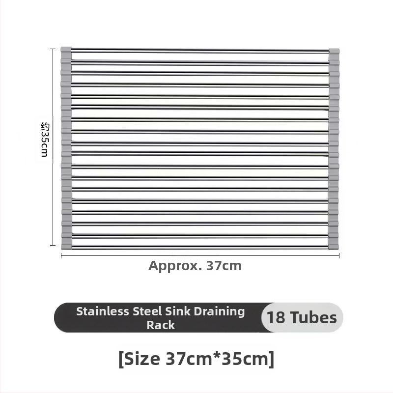 Nerūdijančio plieno nutekėjimo laikiklis su sulankstomu teleskopiniu dizainu virtuvės indų laikymui — modernus stilius, leidimas 2017 m. pavasarį