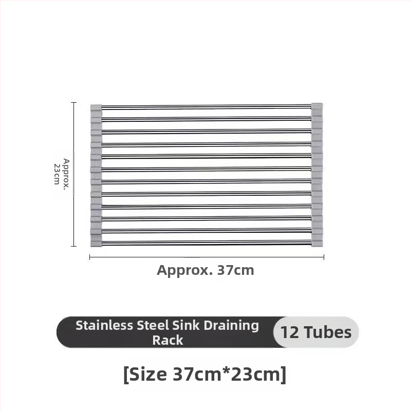 Nerūdijančio plieno nutekėjimo laikiklis su sulankstomu teleskopiniu dizainu virtuvės indų laikymui — modernus stilius, leidimas 2017 m. pavasarį