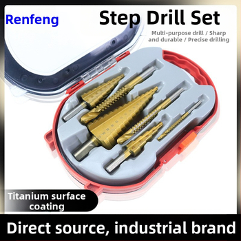 Pagoda set bušilica u kutiji: spiralno ljestvasti tip za proširenje otvora, zupasti vrtaci od legure, set bušilica (Brand: Fuxin; Model: A4-pagoda sawtooth drill box; Materijal: legura; Namjena: kućna uporaba)