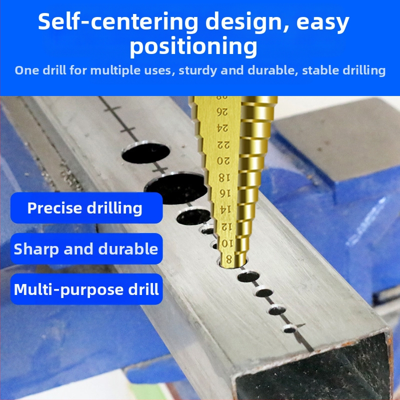 Pagoda set bušilica u kutiji: spiralno ljestvasti tip za proširenje otvora, zupasti vrtaci od legure, set bušilica (Brand: Fuxin; Model: A4-pagoda sawtooth drill box; Materijal: legura; Namjena: kućna uporaba)