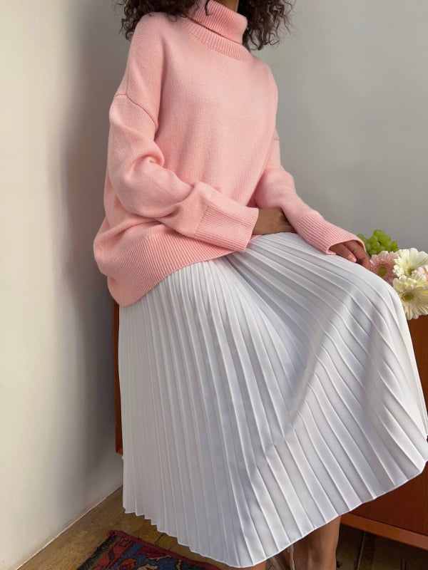 Pliszé midi szoknya, gyűrött textúra, poliészter ≥95%, micro-elasztikus, casual japán-koreai stílus