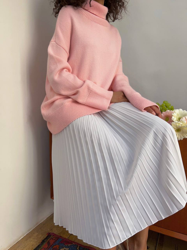 Pliszé midi szoknya, gyűrött textúra, poliészter ≥95%, micro-elasztikus, casual japán-koreai stílus