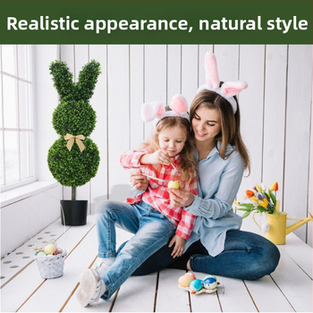 Διακοσμητικό δέντρο σε σχήμα κουνελιού από τεχνητά πράσινα φυτά, μαλακό PVC, κατασκευή με έγχυση, για εξωτερική χρήση