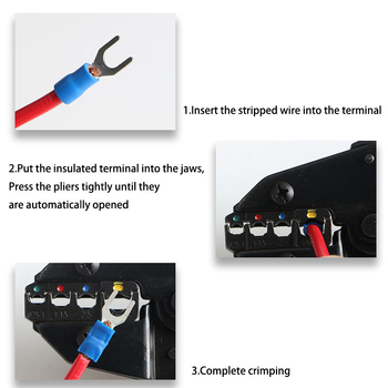 Precision európai stílusú préselőfogó terminálokhoz, ratchet mechanizmussal, előre izolált terminálokhoz, 0.25–6 mm², 45# acél, 510 g