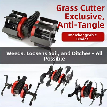 Üzemanyaggal hajtott fűnyíró-kiegészítő: gyomirtó kerék, talajlazító kerék, árkokásó kerék, mélyművelő kerék, anti-kavarodó hajtás