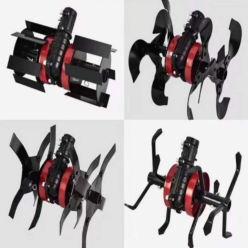 Üzemanyaggal hajtott fűnyíró-kiegészítő: gyomirtó kerék, talajlazító kerék, árkokásó kerék, mélyművelő kerék, anti-kavarodó hajtás