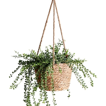 Κρεμαστό καλάθι φυτών από αχυρώ ύφανση, χειροποίητο