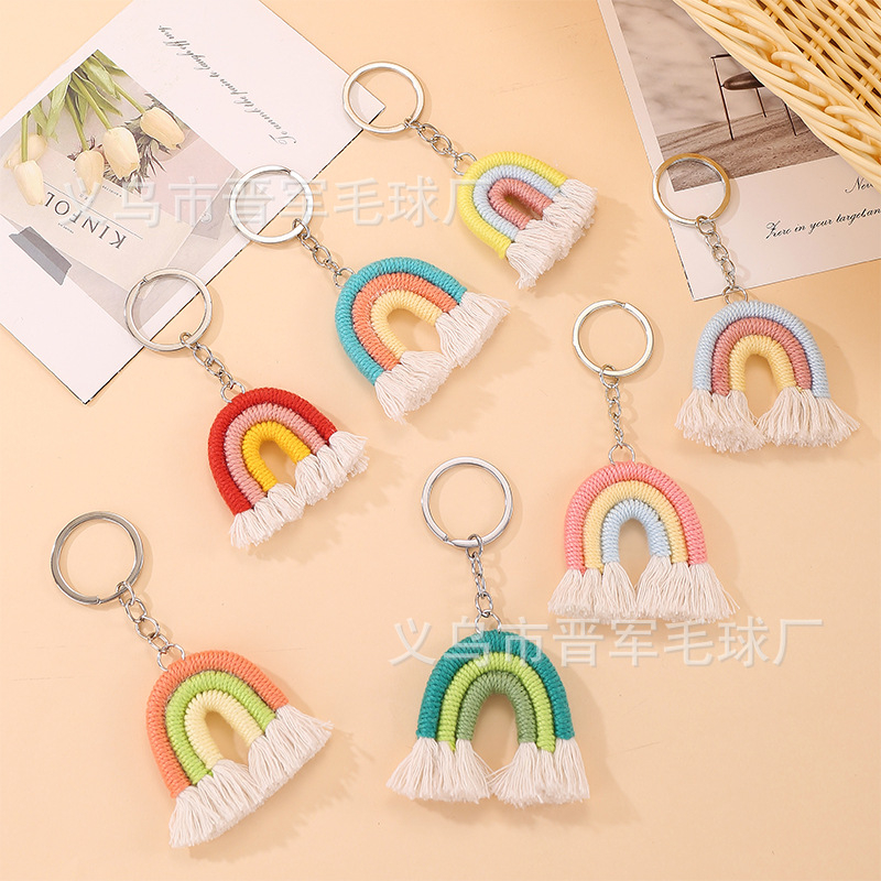 Kulcstartó - kézzel szőtt szivárvány bojttal fonott pamut fonalból (Anyag: pamut fonal; Csomagolás: egyedi csomagolás; Stílus: Modern művészet; Márka: Jin jun)