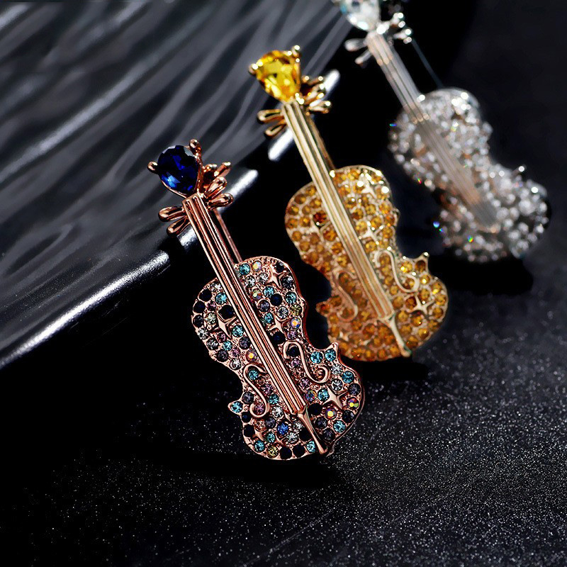 Unisex καρφίτσα σε σχήμα βιολιού με μικρά κρύσταλλα — cartoon σχέδιο, κράμα, DILLY SNOW, ηλεκτροπλατίωση, πολυλειτουργική