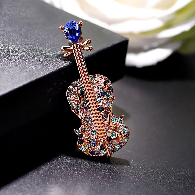 Unisex καρφίτσα σε σχήμα βιολιού με μικρά κρύσταλλα — cartoon σχέδιο, κράμα, DILLY SNOW, ηλεκτροπλατίωση, πολυλειτουργική