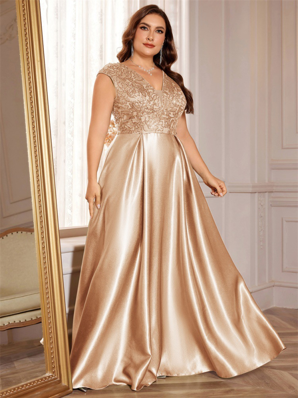 Undinės silueto vakarinė suknelė su ilgomis rankovėmis ir V formos kaklu, poliesteris >95%