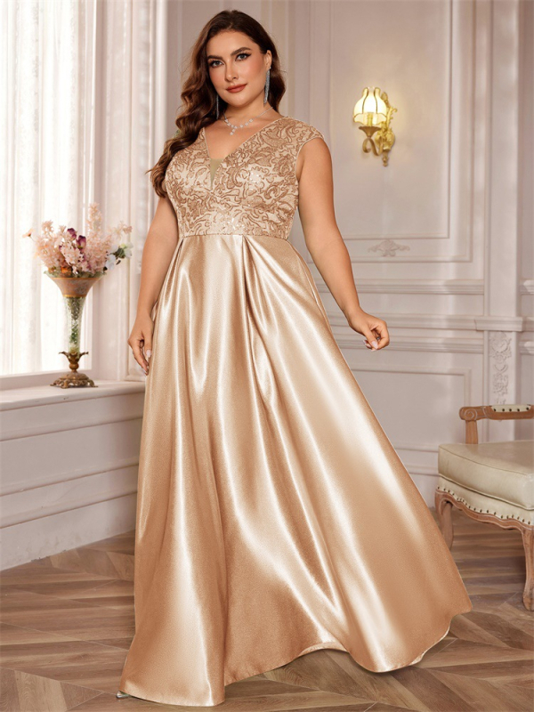 Undinės silueto vakarinė suknelė su ilgomis rankovėmis ir V formos kaklu, poliesteris >95%