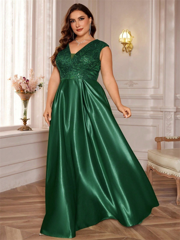 Undinės silueto vakarinė suknelė su ilgomis rankovėmis ir V formos kaklu, poliesteris >95%