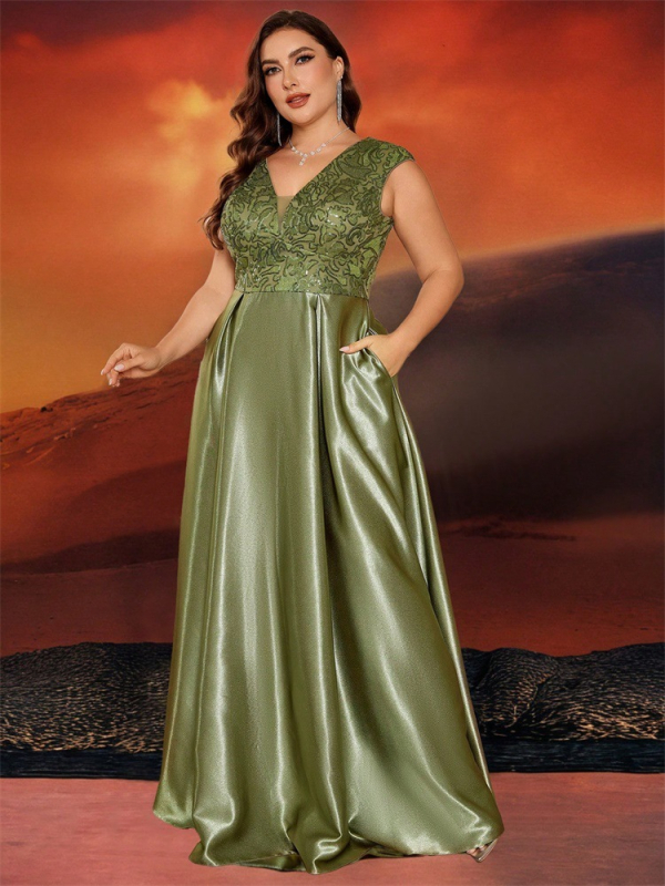 Undinės silueto vakarinė suknelė su ilgomis rankovėmis ir V formos kaklu, poliesteris >95%