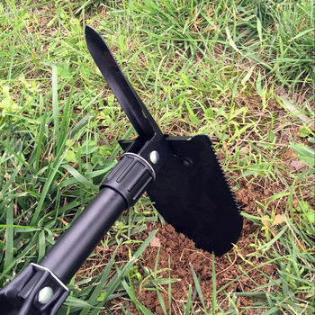 Πτυσσόμενη στρατιωτικού τύπου σκαπάνη από χάλυβα μαγανίου, για εξωτερική χρήση, ψάρεμα και αυτοάμυνα, εγκατεστημένη σε αυτοκίνητο