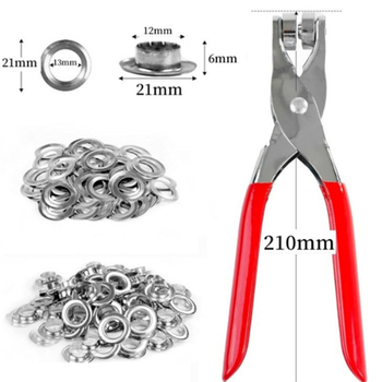 Plieninės akių pritvirtinimo žnyplės – įrankis apvalių akių diegimui, skirtas palapinėms, diržams, reklamos audiniams, drabužiams ir krepšiams