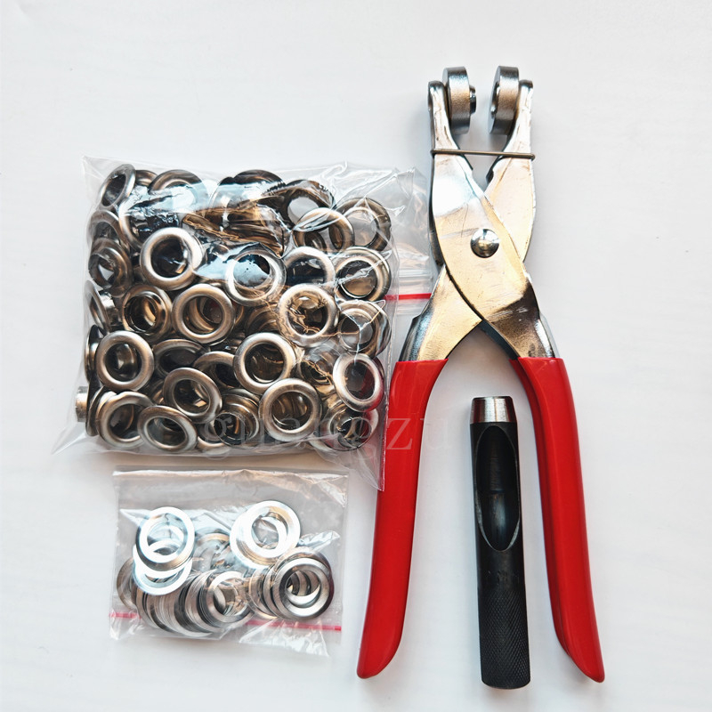 Plieninės akių pritvirtinimo žnyplės – įrankis apvalių akių diegimui, skirtas palapinėms, diržams, reklamos audiniams, drabužiams ir krepšiams