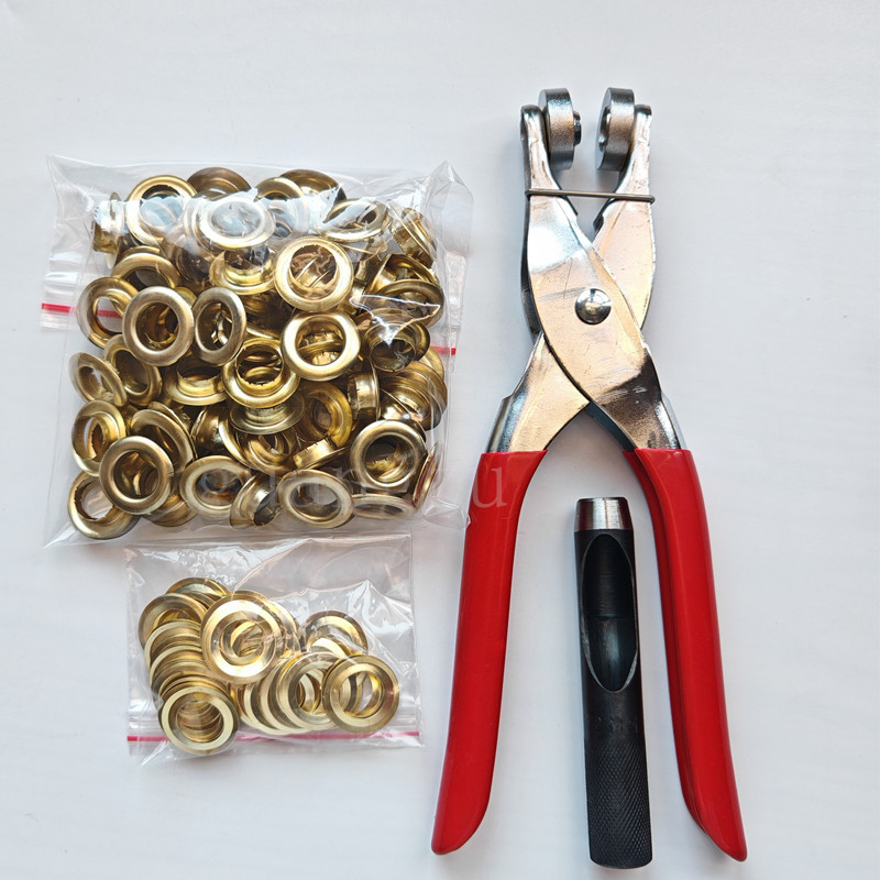 Plieninės akių pritvirtinimo žnyplės – įrankis apvalių akių diegimui, skirtas palapinėms, diržams, reklamos audiniams, drabužiams ir krepšiams