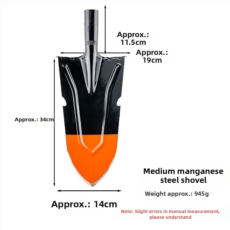 Žemės ūkio kastuvas sodui ir lauke — mangano plienas, kasti medžių šaknis, dirvą ir tranšėjas