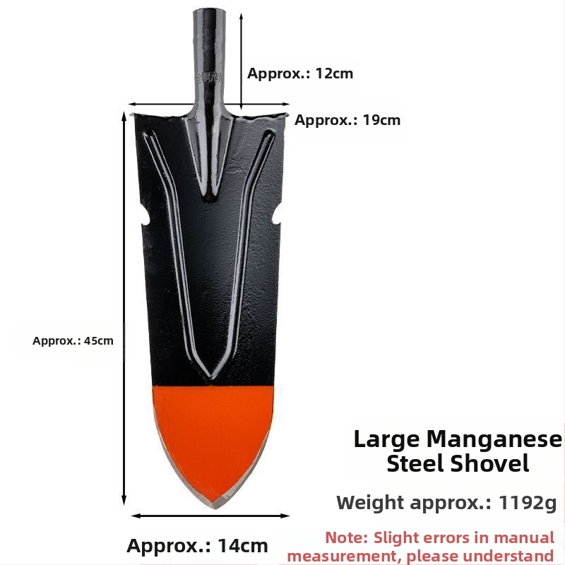 Žemės ūkio kastuvas sodui ir lauke — mangano plienas, kasti medžių šaknis, dirvą ir tranšėjas
