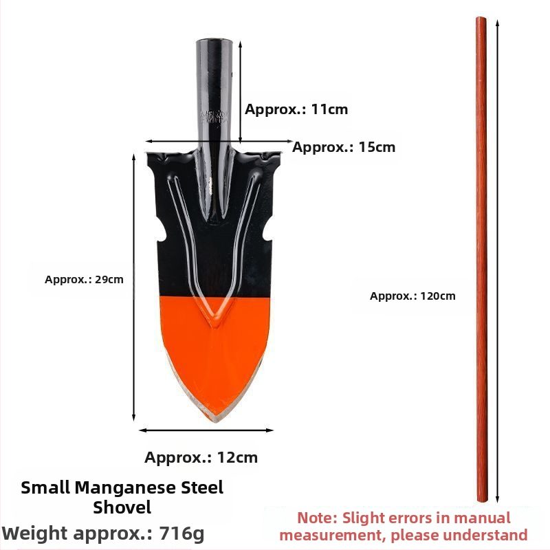 Žemės ūkio kastuvas sodui ir lauke — mangano plienas, kasti medžių šaknis, dirvą ir tranšėjas