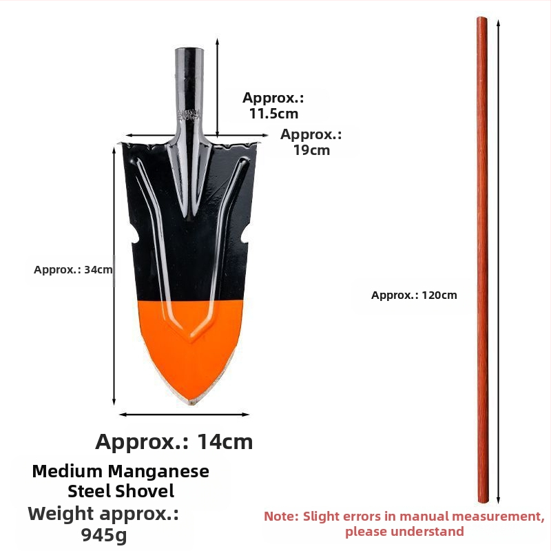 Žemės ūkio kastuvas sodui ir lauke — mangano plienas, kasti medžių šaknis, dirvą ir tranšėjas