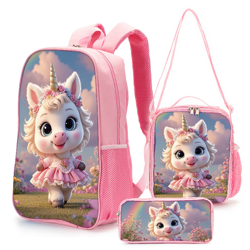 Vaikų kelioninis komplektas su kuprinele, animacinių piešinių dizainas (Oxford audinys, atsparus dėvėjimui, stuburo apsauga, sandėliavimas, oro pagalvės petnešos, vienos krypties ratukai)